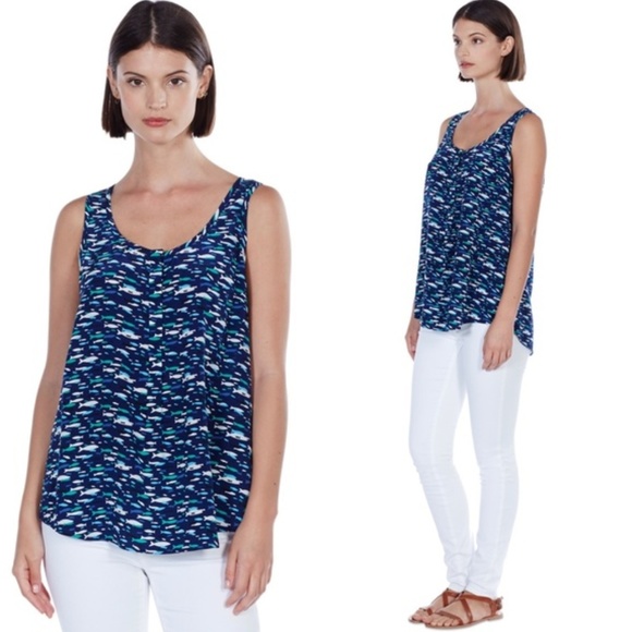Joie Tops - Joie Kaira Silk Tank Blouse Navy Fish Print Sz L